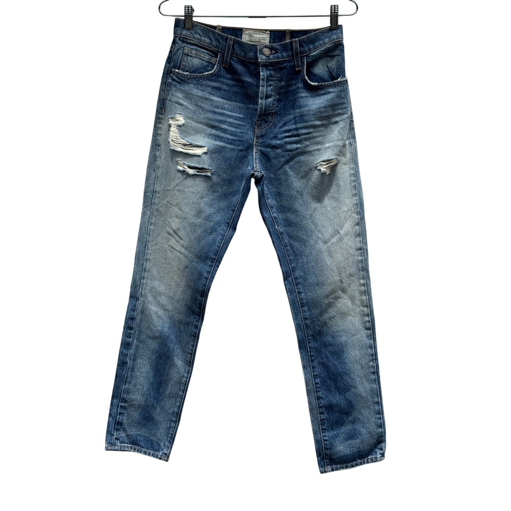 Current/Elliott The Slouchy Skinny Women 27 Blue NWT Zephyr Destroy Distressed